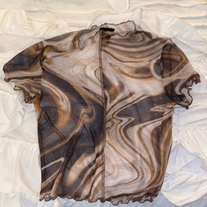 mesh embroidered swirl top